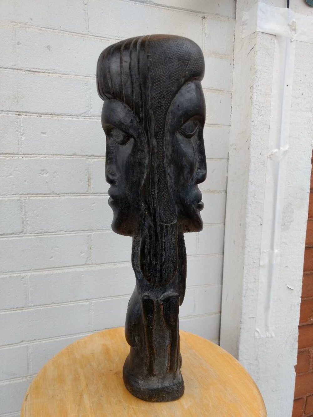 African Tribal Art Statue Carved Wood Boho Ethnic Totem